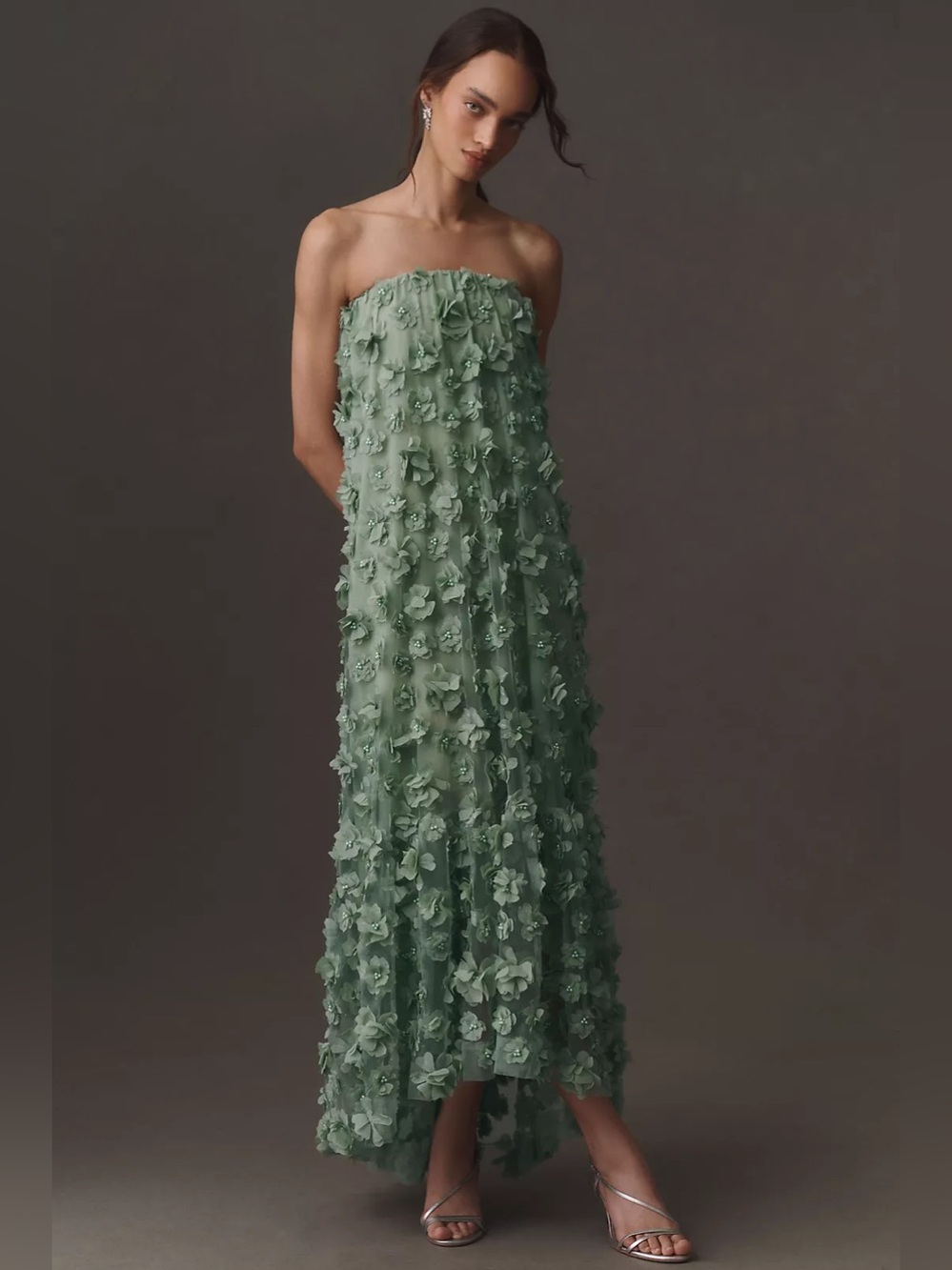 HELSI Athena Floral Appliqué Strapless Gown in Mint Green Size XS – Preloved - Picture 3 of 9